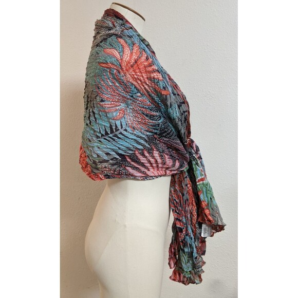 RIU Paris Women's Rectangular Multicolored Leaf Print Cotton Crinkle Long Scarf - Picture 6 of 8